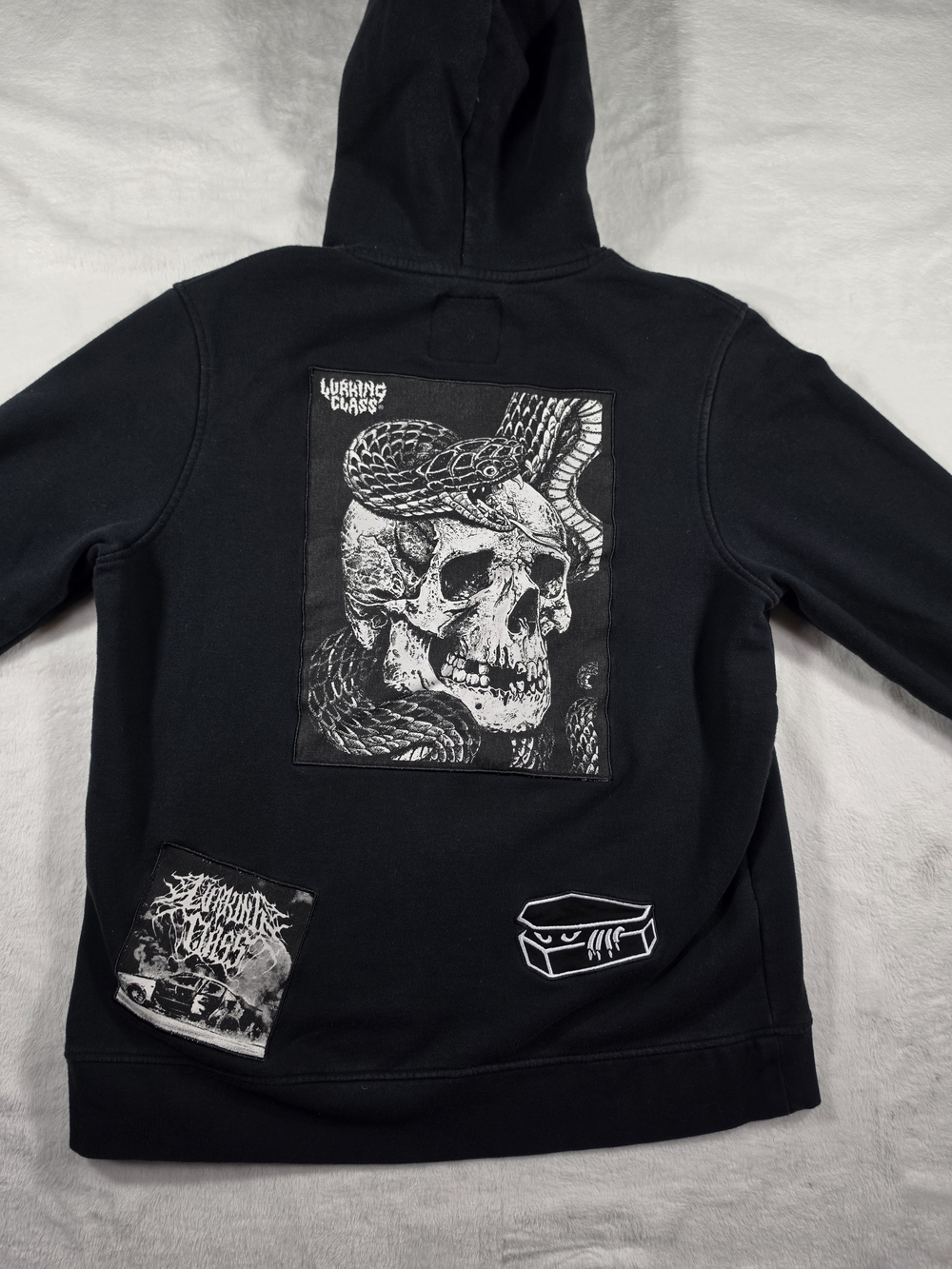 Lurking Class Sketchy Tank DIY Hoodie Mens L Black Patch Skull Spider Streetwear